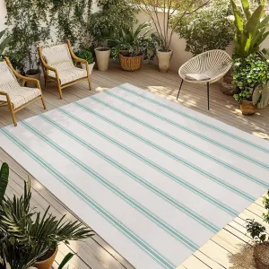 Turquoise Striped Outdoor Patio Rug 5x8ft Large,Washable RV Camping Outside Area Runner Rug Mat,Farmhouse Pinstripes Geometric Color Indoor Outdoor Carpet for Picnic Backyard Deck Porch Balcony Beach