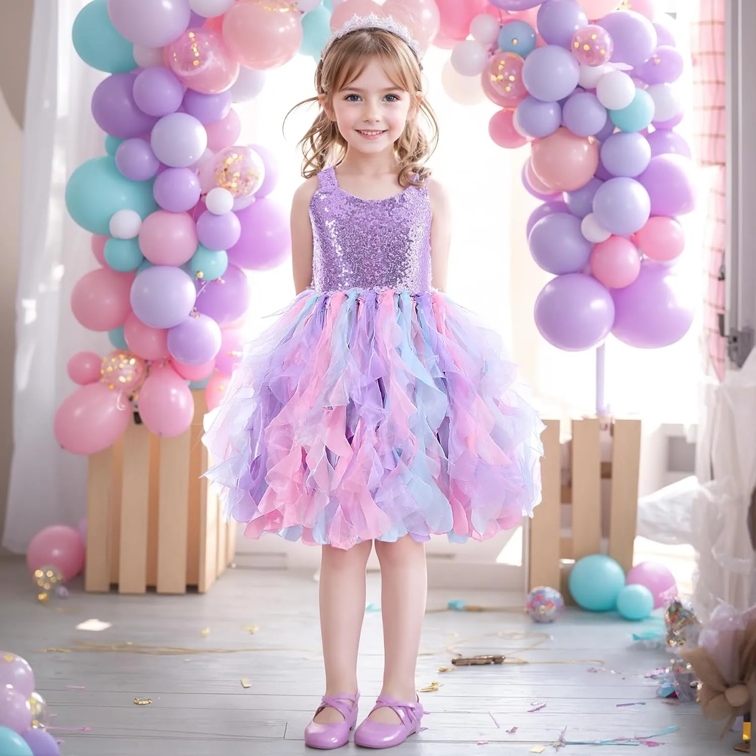 Tutu Dress for Girls Sparkly Sequin Tulle Princess Birthday Party Dress for Toddler Girls Prom Sneaker Ball Gown