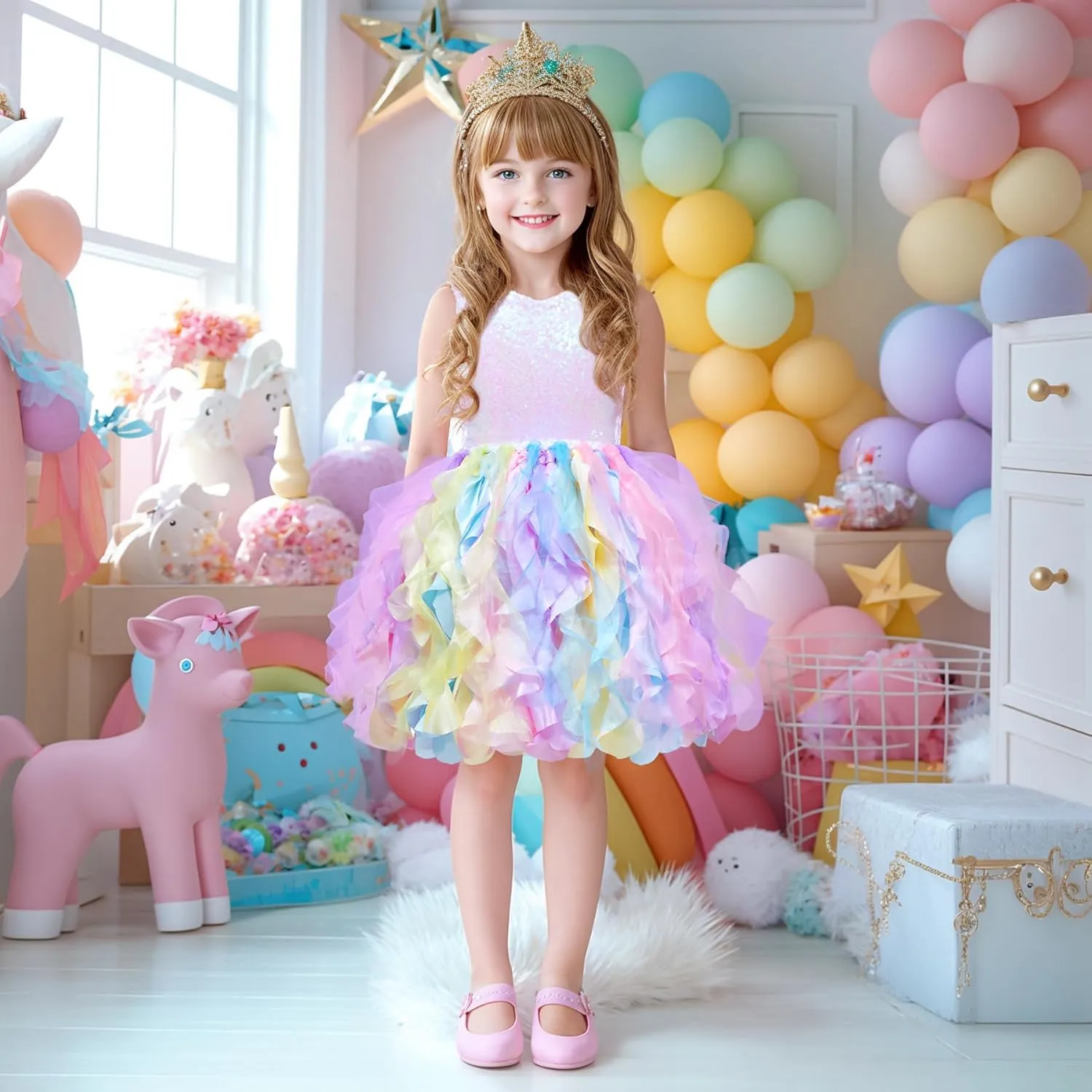 Tutu Dress for Girls Sparkly Sequin Tulle Princess Birthday Party Dress for Toddler Girls Prom Sneaker Ball Gown