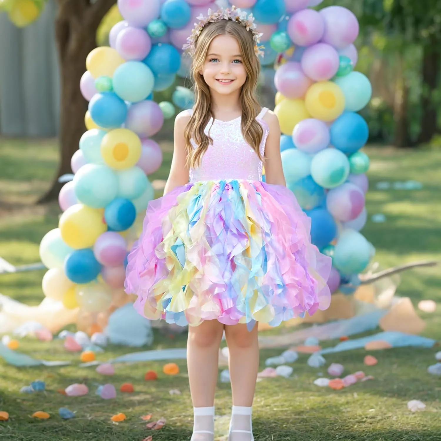 Tutu Dress for Girls Sparkly Sequin Tulle Princess Birthday Party Dress for Toddler Girls Prom Sneaker Ball Gown