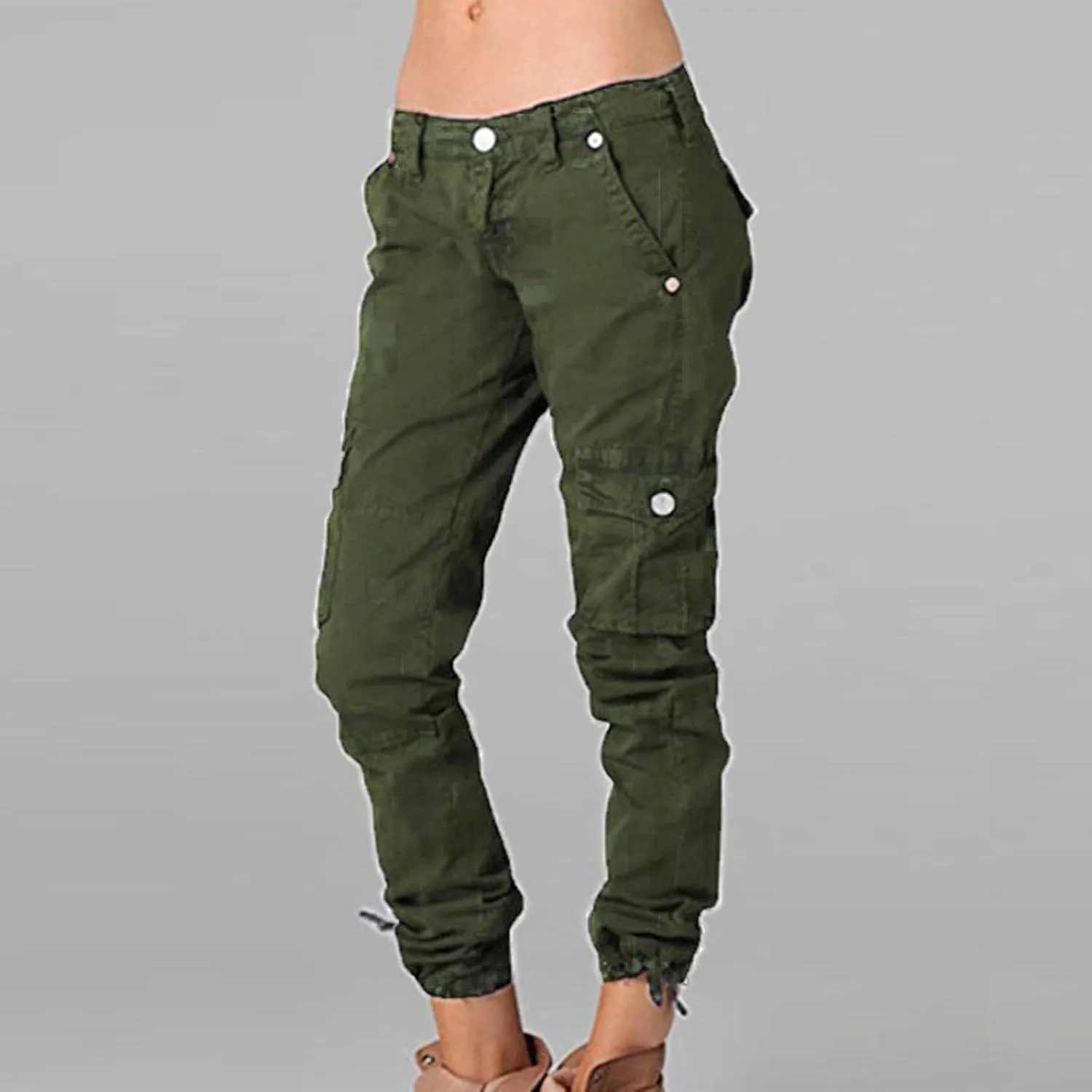 Uillui Tactical Cargo Pants for Women Low Waist Slim Fit Ankle Trousers Straight Leg Stretchy Tapered Pant Ripstop Work Pant