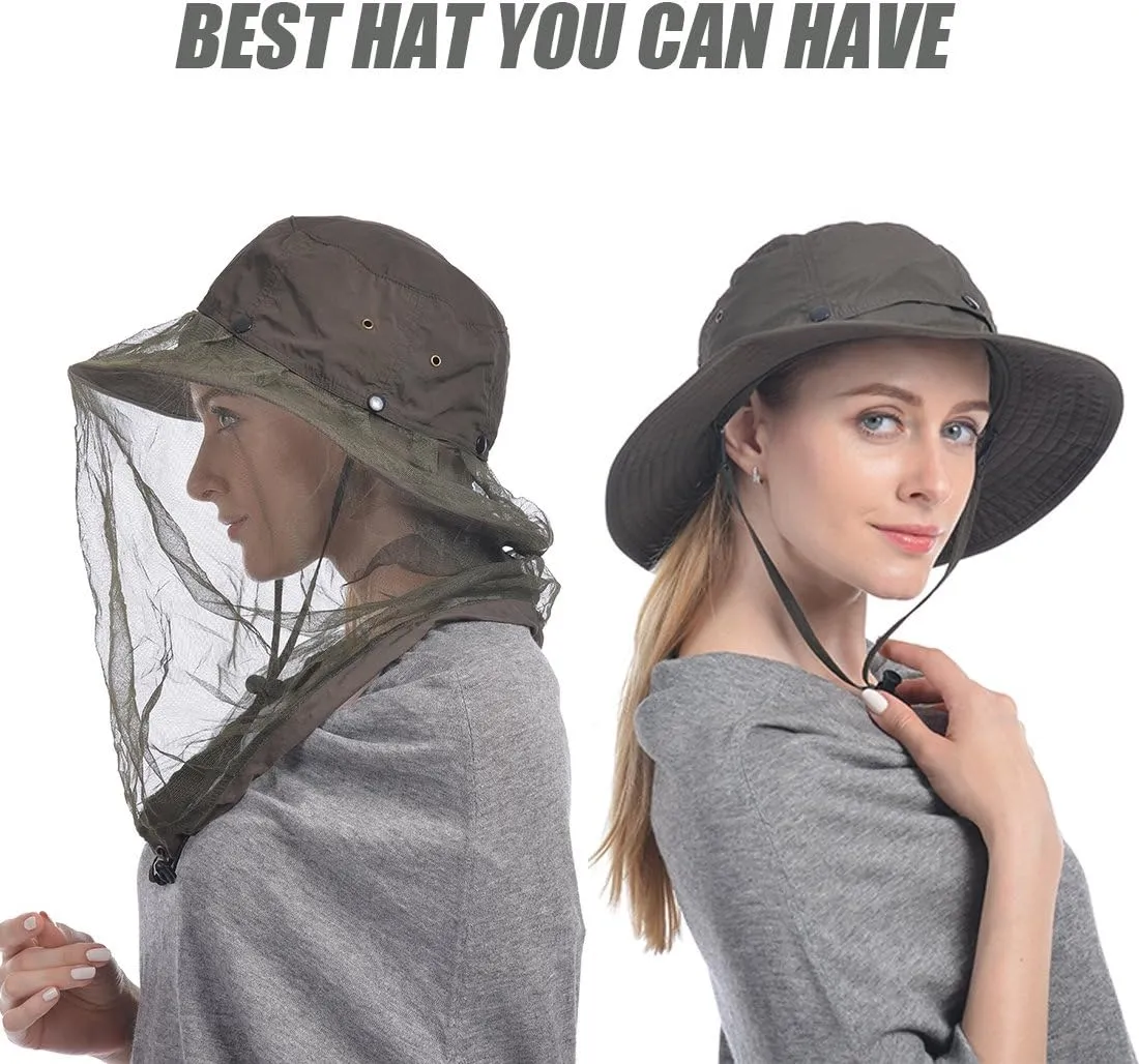 USHAKE Head Net Hat, Safari Hat Sun Hat Bucket Hat with Hidden Net Mesh