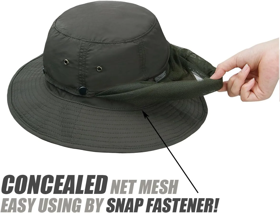 USHAKE Head Net Hat, Safari Hat Sun Hat Bucket Hat with Hidden Net Mesh