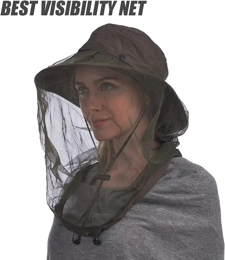 USHAKE Head Net Hat, Safari Hat Sun Hat Bucket Hat with Hidden Net Mesh