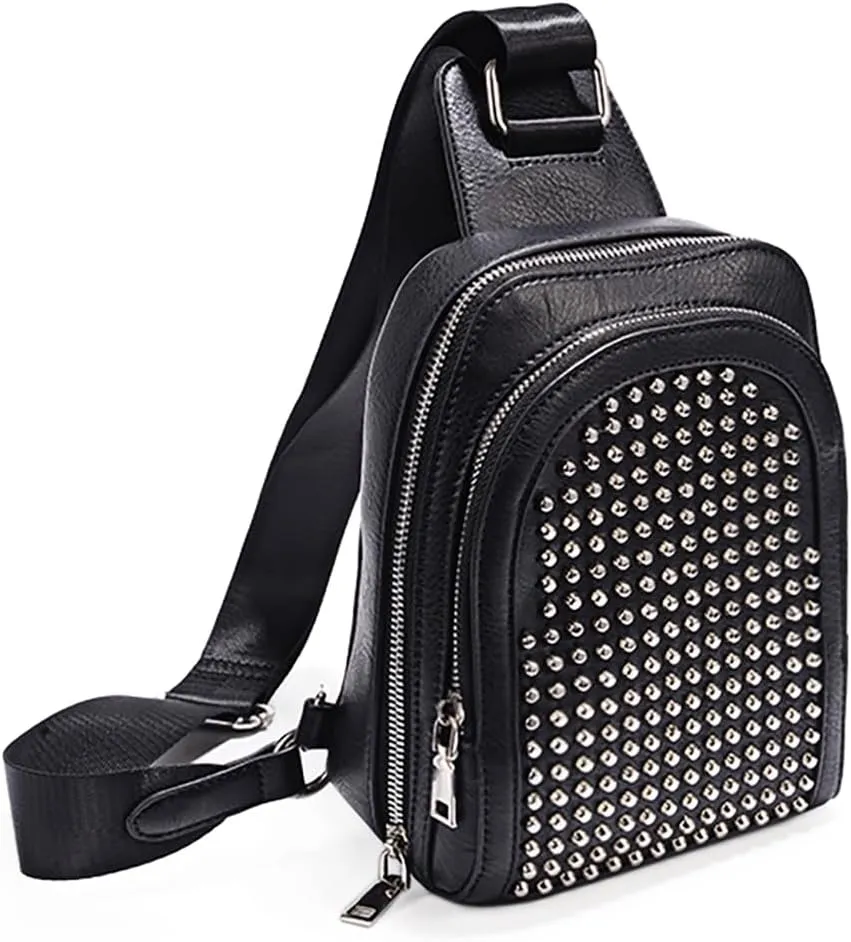 UTO Cross Body Bag for Women Rivet Studded Trendy Purse Chest Belt Sling Bag with Adjustable Shoulder Straps