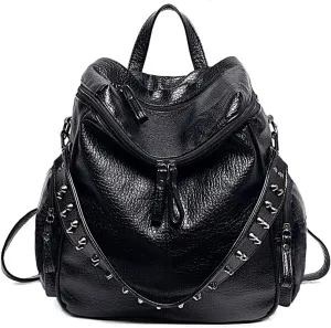 UTO Women Backpack Purse PU Washed Leather Rivet Studded Convertible Ladies Rucksack Shoulder Bag