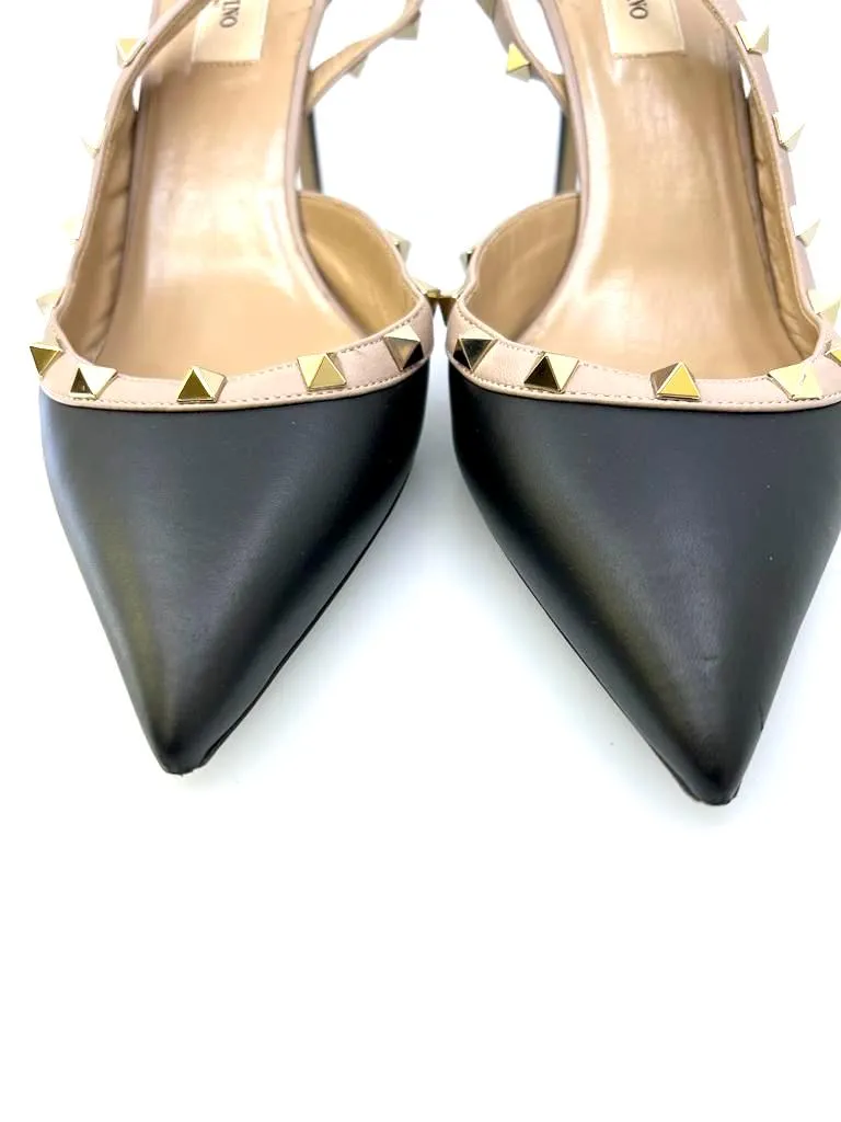 VALENTINO GARAVANI ROCKSTUD LEATHER SLINGBACK PUMPS