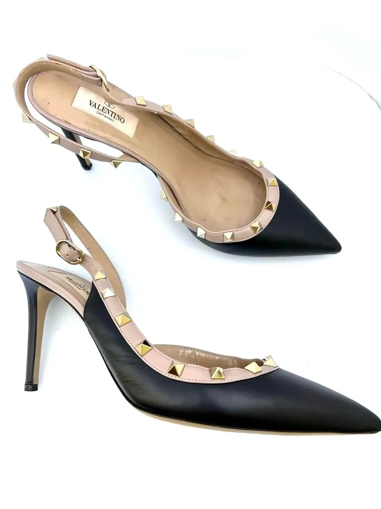 VALENTINO GARAVANI ROCKSTUD LEATHER SLINGBACK PUMPS