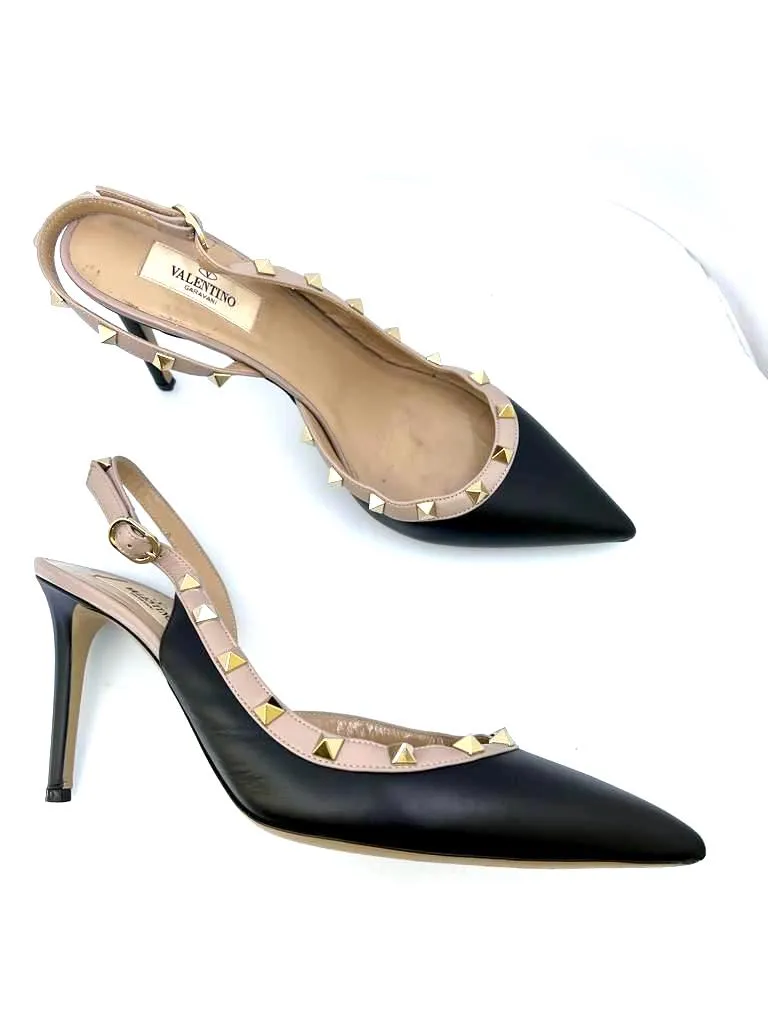 VALENTINO GARAVANI ROCKSTUD LEATHER SLINGBACK PUMPS