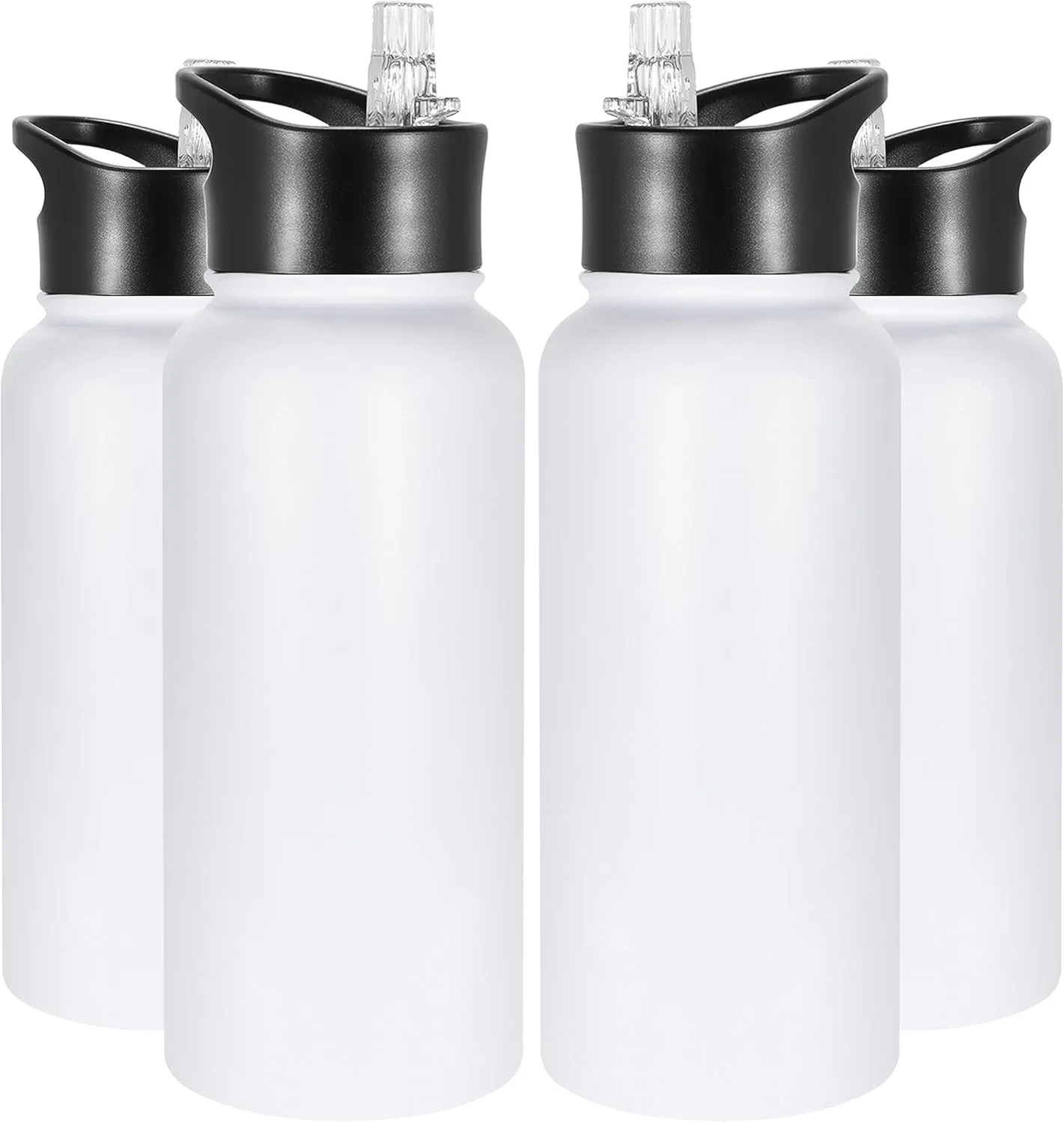 VEGOND 32 oz Insulated Water Bottle Bulk Stainless Steel Metal Water Bottles with Leak Proof Straw Lid & Spout Lid, Wide Mouth Double Walled Vacuum Travel Sports Bottle, 4 Pack