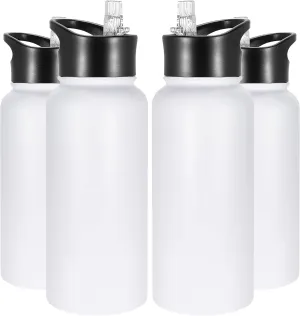 VEGOND 32 oz Insulated Water Bottle Bulk Stainless Steel Metal Water Bottles with Leak Proof Straw Lid & Spout Lid, Wide Mouth Double Walled Vacuum Travel Sports Bottle, 4 Pack