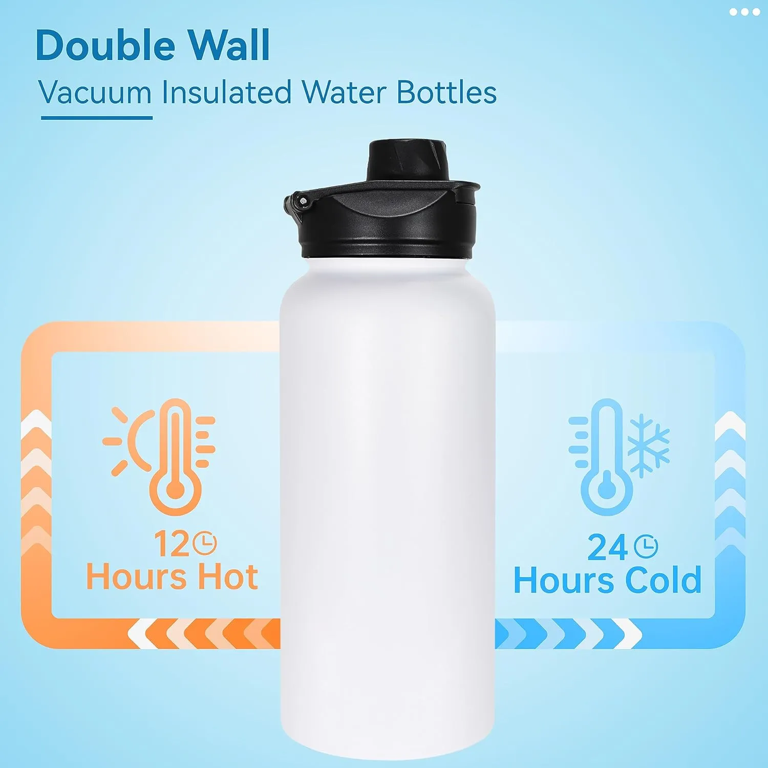 VEGOND 32 oz Insulated Water Bottle Bulk Stainless Steel Metal Water Bottles with Leak Proof Straw Lid & Spout Lid, Wide Mouth Double Walled Vacuum Travel Sports Bottle, 4 Pack