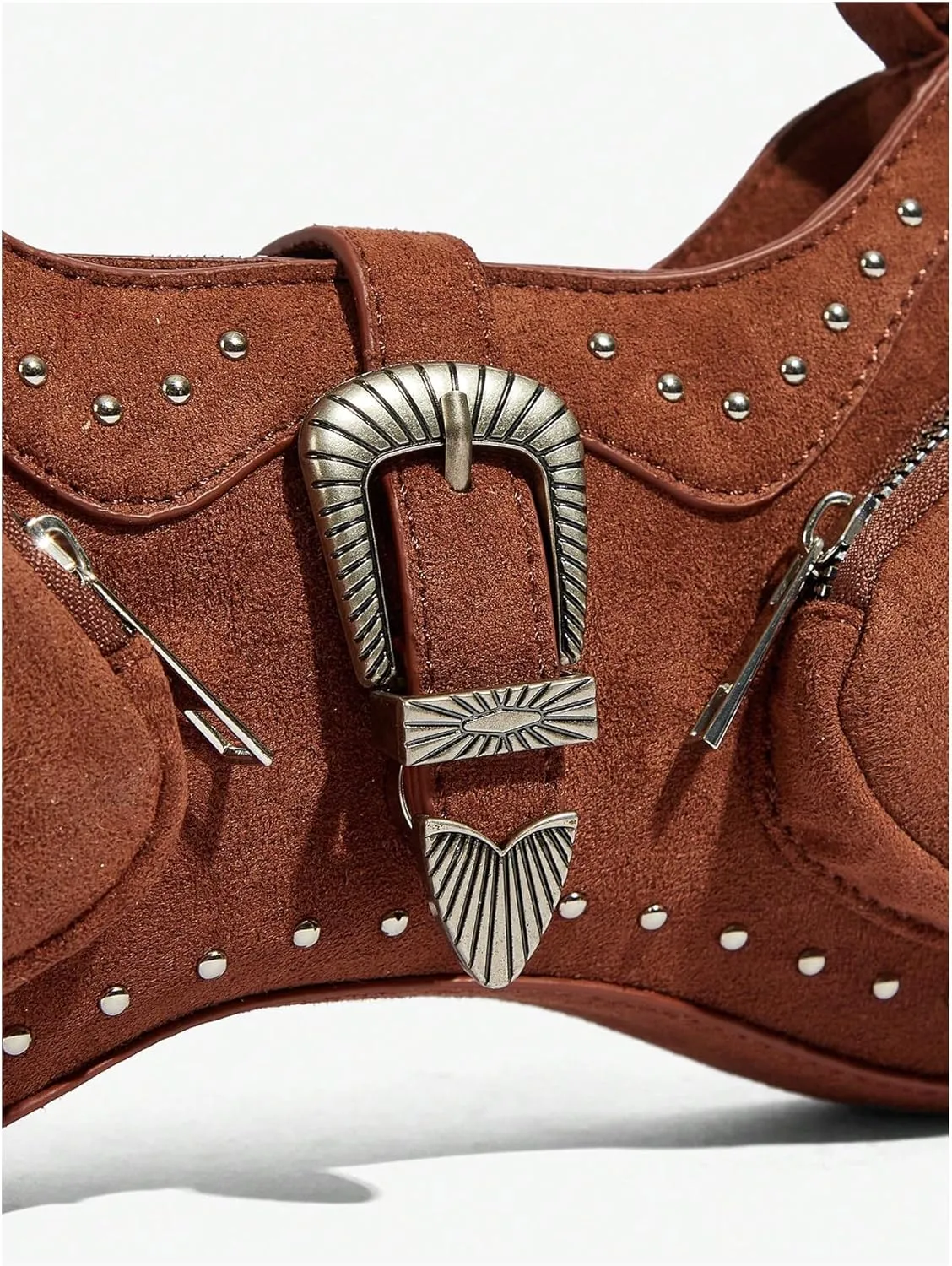 Verdusa Women's Punk Studded PU Leather Handbags Vintage Shoulder Bag Top Handle Underarm Bag