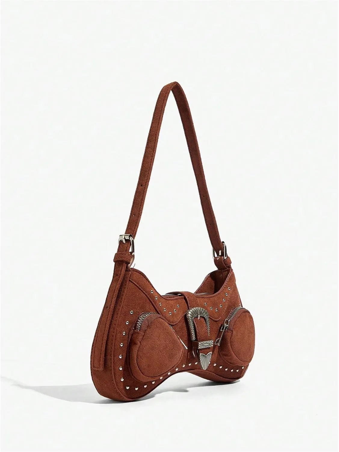 Verdusa Women's Punk Studded PU Leather Handbags Vintage Shoulder Bag Top Handle Underarm Bag