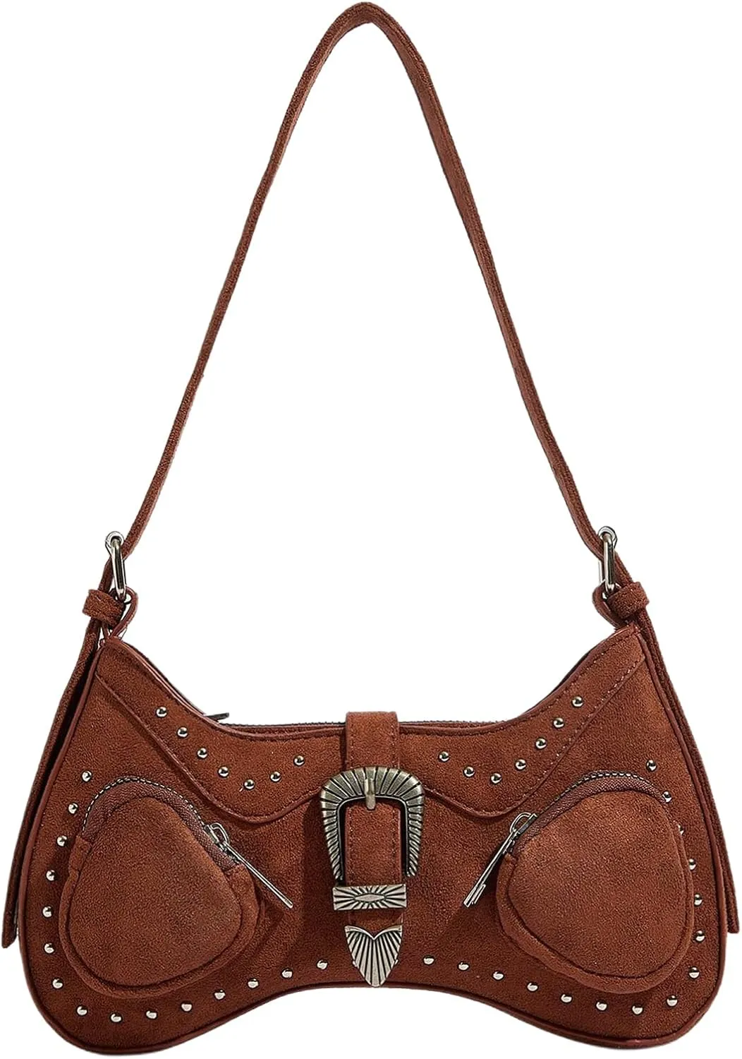 Verdusa Women's Punk Studded PU Leather Handbags Vintage Shoulder Bag Top Handle Underarm Bag