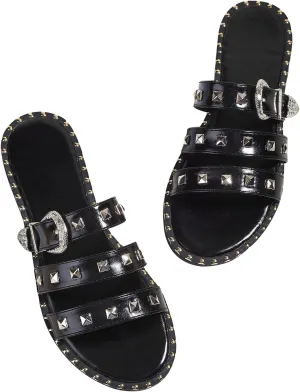 Verdusa Women's Studded Slide Sandals Punk Rivet Buckle Slip On Flats Sandals