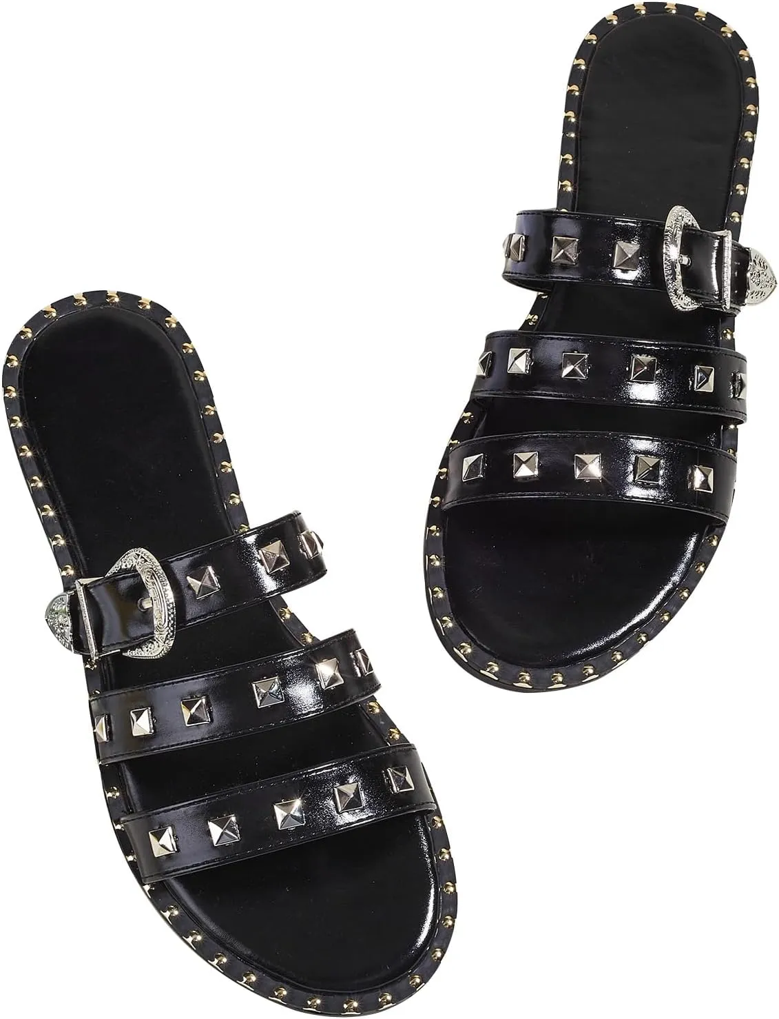 Verdusa Women's Studded Slide Sandals Punk Rivet Buckle Slip On Flats Sandals