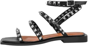 VERISSON Flat Sandals with Buckle Strap for Women Square Toe PU Leather Casual Comfortable Rivets Studded Ballerina Shoes