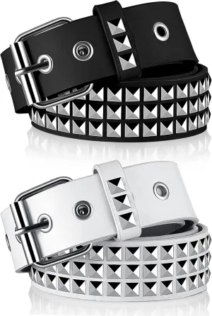 Vicenpal 2 Pieces Studded Belt Punk Rock Rivet Metal Pyramid Pu Leather Belt EMO for Women Men