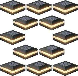 Viewsun 12 Pack Solar Post Cap Lights, 3 Color Modes Fence Post Solar Lights Outdoor with 72 LEDs, IP65 Waterproof Deck Lights Decorating for Fence, Deck, Garden, Fit 4x4 Wooden/Vinyl Posts