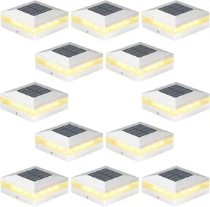 Viewsun 4x4 Solar Post Cap Lights, 12 Pack 3 Color Modes Fence Post Solar Lights Outdoor, Waterproof Solar Powered with 72 LEDs, Decorating for Fence, Deck, Garden