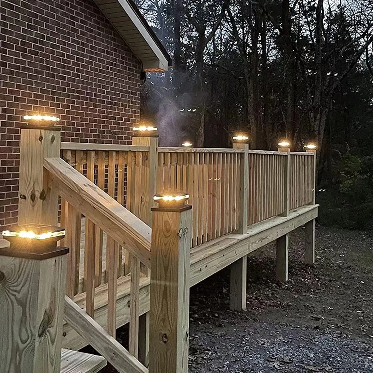 Viewsun 8 Pack Solar Post Lights, Outdoor Fence Post Cap Light Solar Powered Caps for Deck, Patio, Garden Decor, Warm White High Brightness SMD LED Lighting, Lamp Fits for 4x4 or 6x6 Wooden Posts