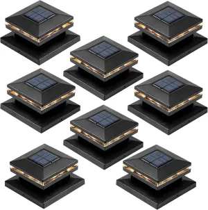 Viewsun 8 Pack Solar Post Lights, Outdoor Fence Post Cap Light Solar Powered Caps for Deck, Patio, Garden Decor, Warm White High Brightness SMD LED Lighting, Lamp Fits for 4x4 or 6x6 Wooden Posts