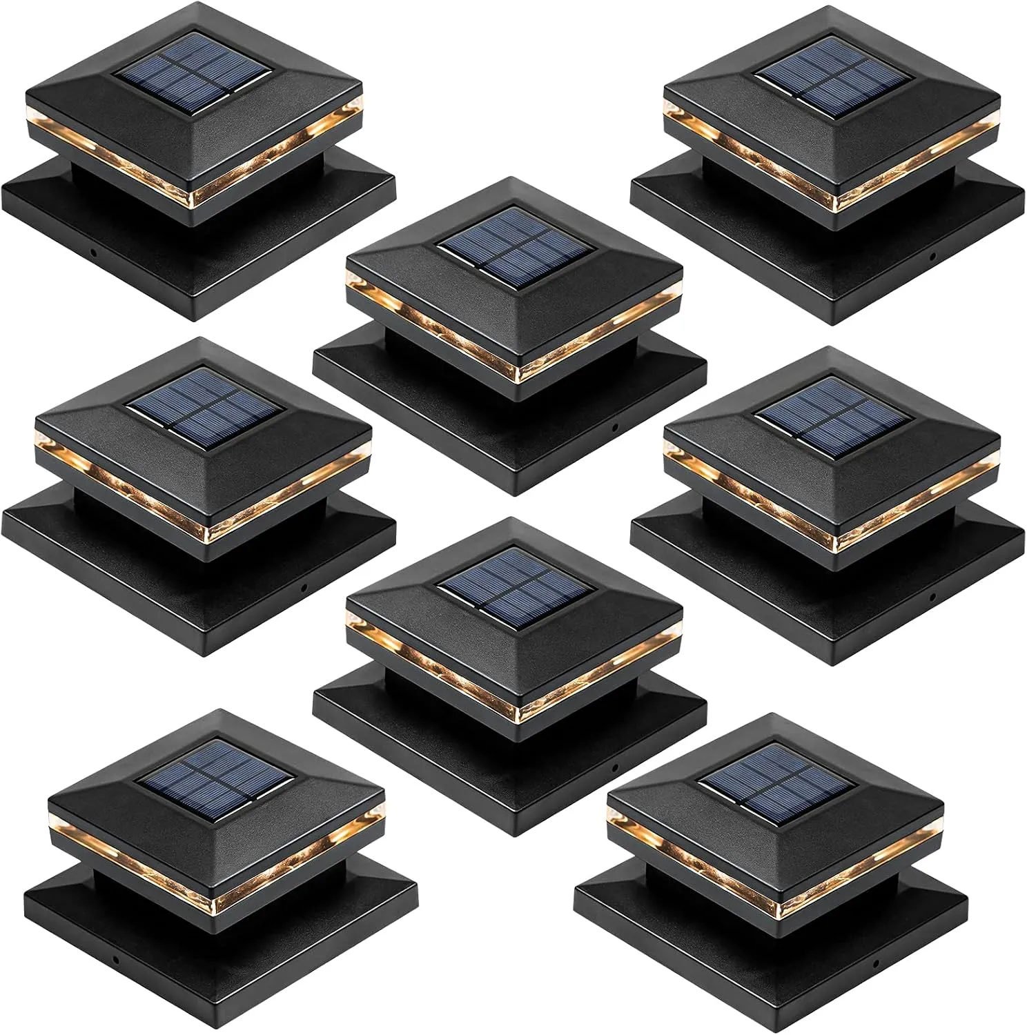 Viewsun 8 Pack Solar Post Lights, Outdoor Fence Post Cap Light Solar Powered Caps for Deck, Patio, Garden Decor, Warm White High Brightness SMD LED Lighting, Lamp Fits for 4x4 or 6x6 Wooden Posts
