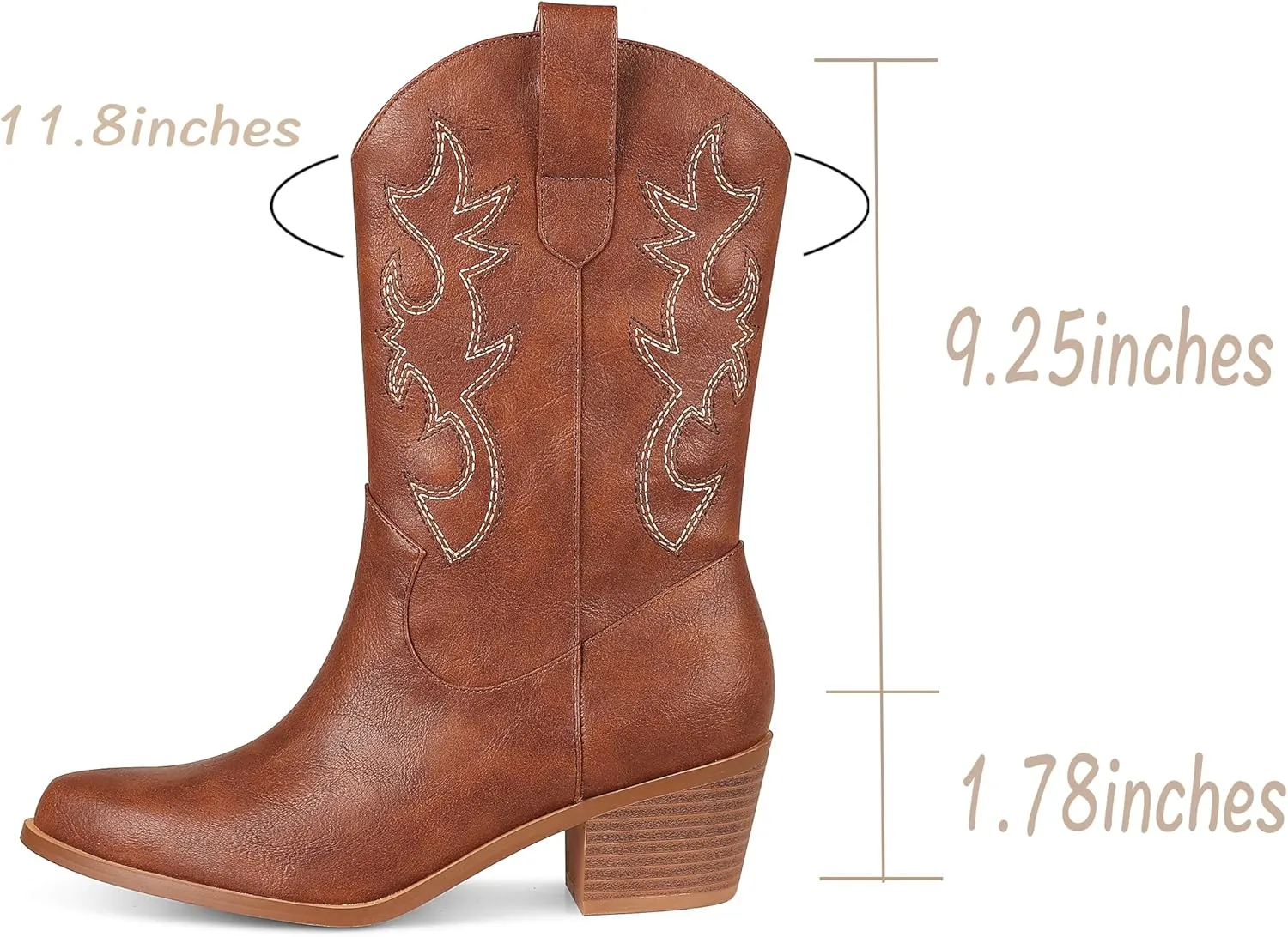 VIMISAOI Womens Cowboy Boots Comfortable Retro Pull On Pointed Toe Wide Calf Long Tall Block Chunky Heel Embroidered Western Cowgirl Mid Calf Boots