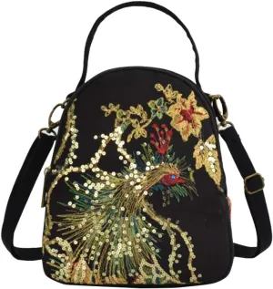 Vintage Canvas Boho Crossbody Purse Phoenix Sequin Shoulderbag for Women Cell Phone Wallets