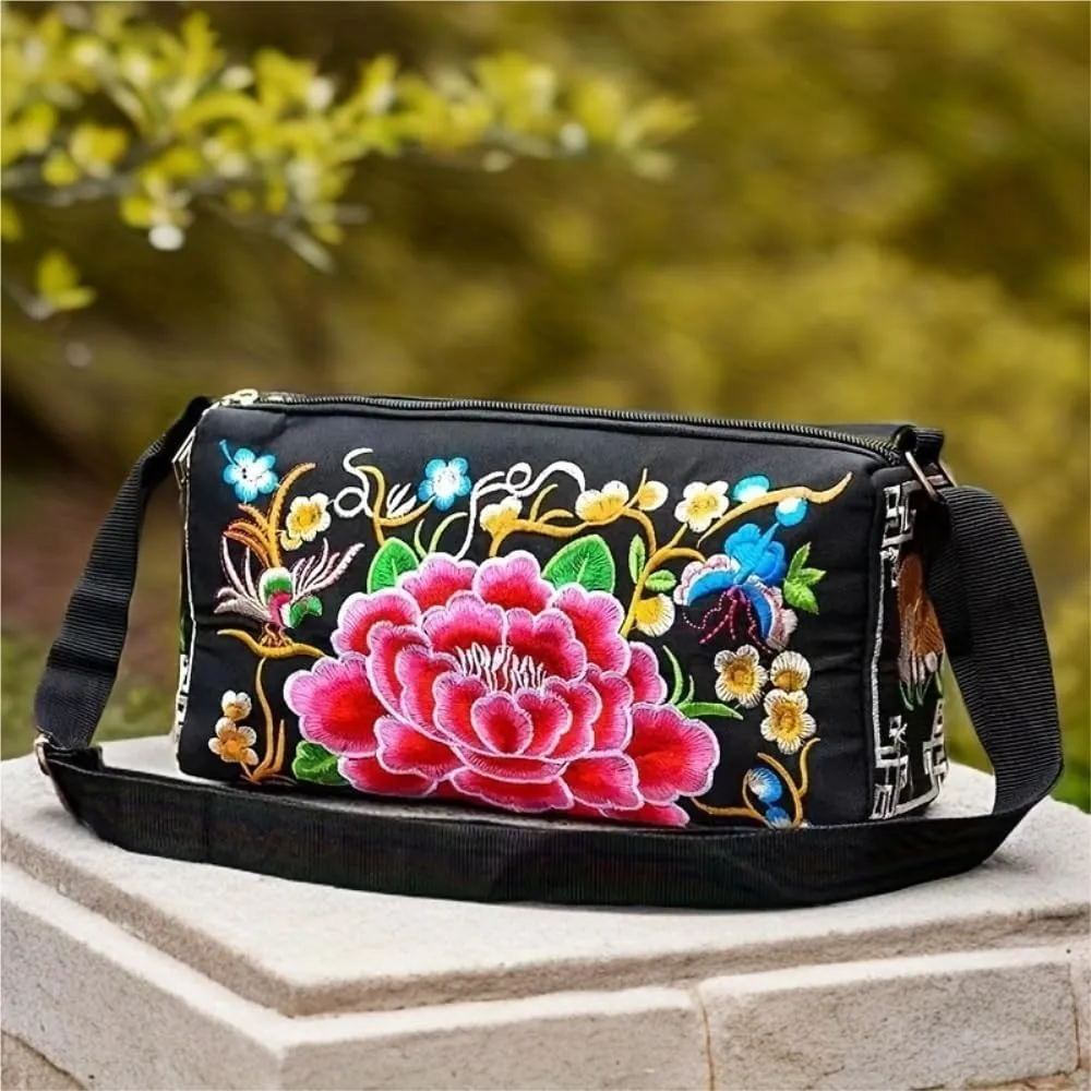 Vintage Ethnic Style Canvas Embroidered Crossbody Bag Inspired Shoulder Purse For Mobile Phones And Coins