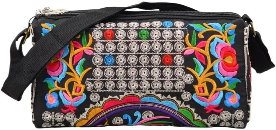 Vintage Ethnic Style Canvas Embroidered Crossbody Bag Inspired Shoulder Purse For Mobile Phones And Coins