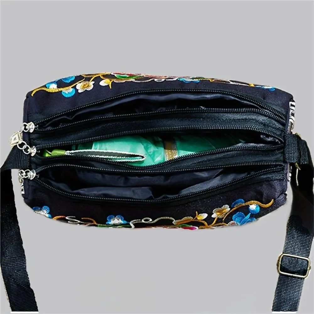 Vintage Ethnic Style Canvas Embroidered Crossbody Bag Inspired Shoulder Purse For Mobile Phones And Coins