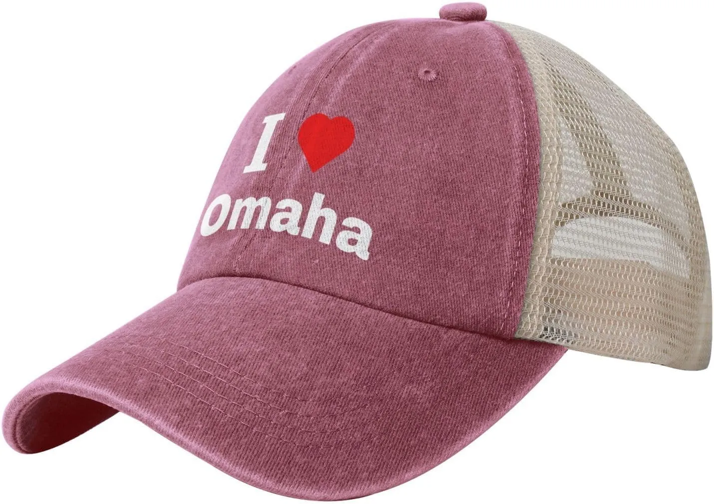 Vintage I Love Omaha Baseball Cap for Men Women Summer Cotton Breathable Mesh Back Cap
