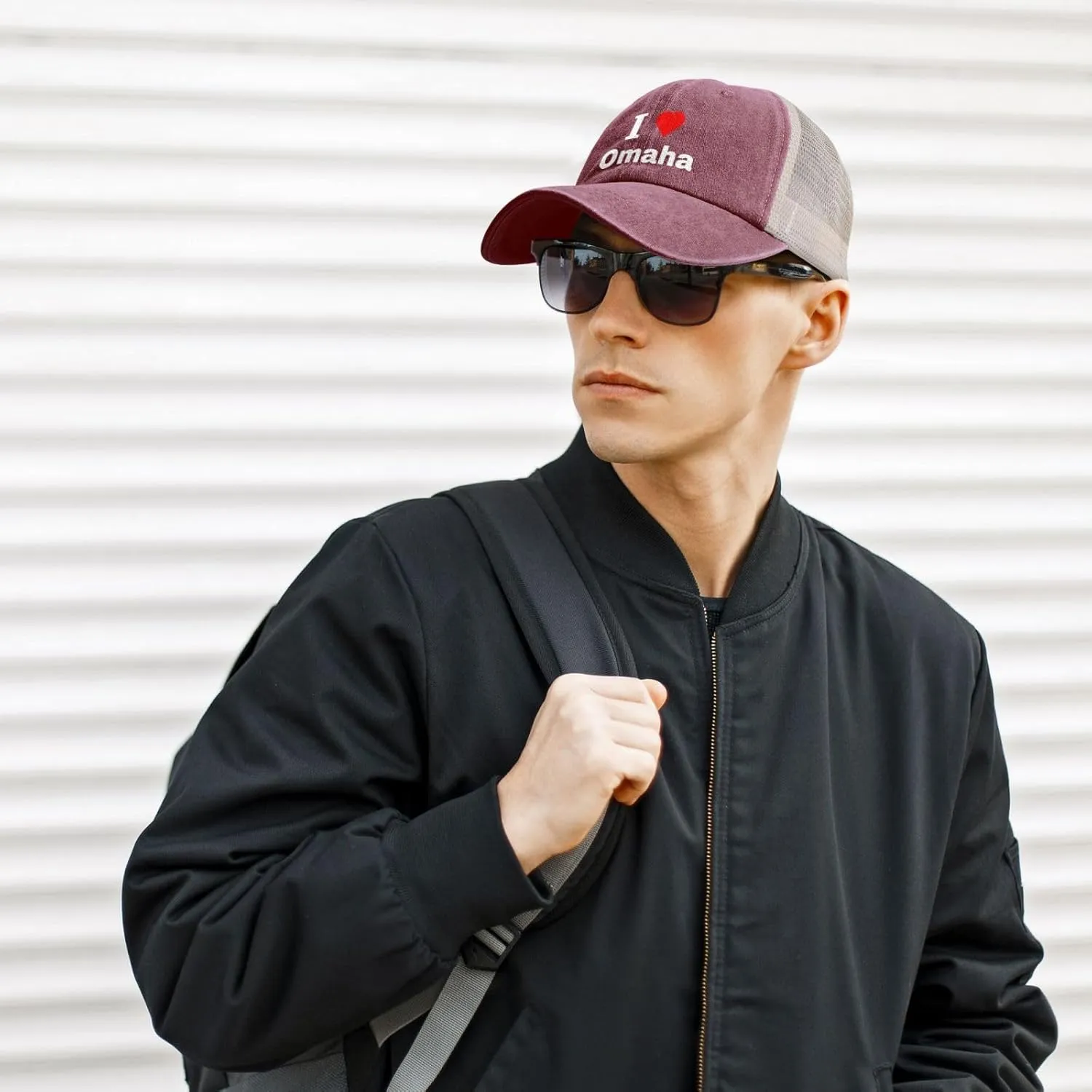 Vintage I Love Omaha Baseball Cap for Men Women Summer Cotton Breathable Mesh Back Cap