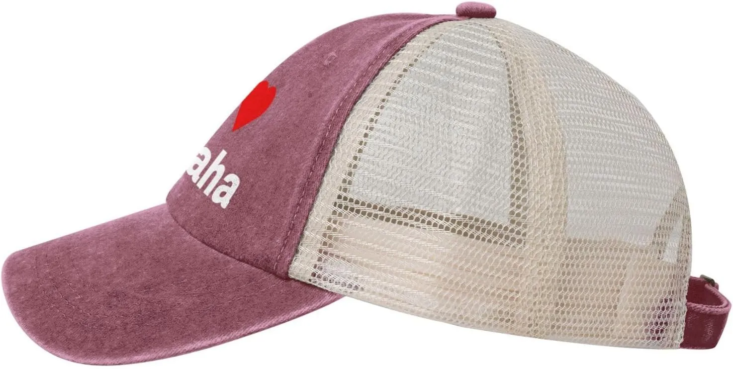 Vintage I Love Omaha Baseball Cap for Men Women Summer Cotton Breathable Mesh Back Cap