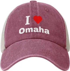 Vintage I Love Omaha Baseball Cap for Men Women Summer Cotton Breathable Mesh Back Cap