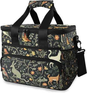 Vintage Paisley Floral Bird Black Cooler Bag Insulated Cooler Soft Sided Cooler 24 Can Portable Picnic Bag Large Leakproof Lunch Bag Box for Beach Grocery Camping Travel Car Men Women