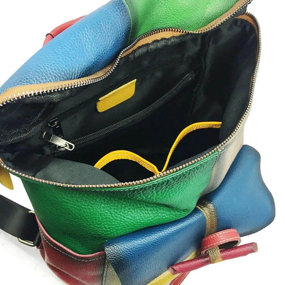 Vintage Women Genuine Leather Backpack Patchwork Double