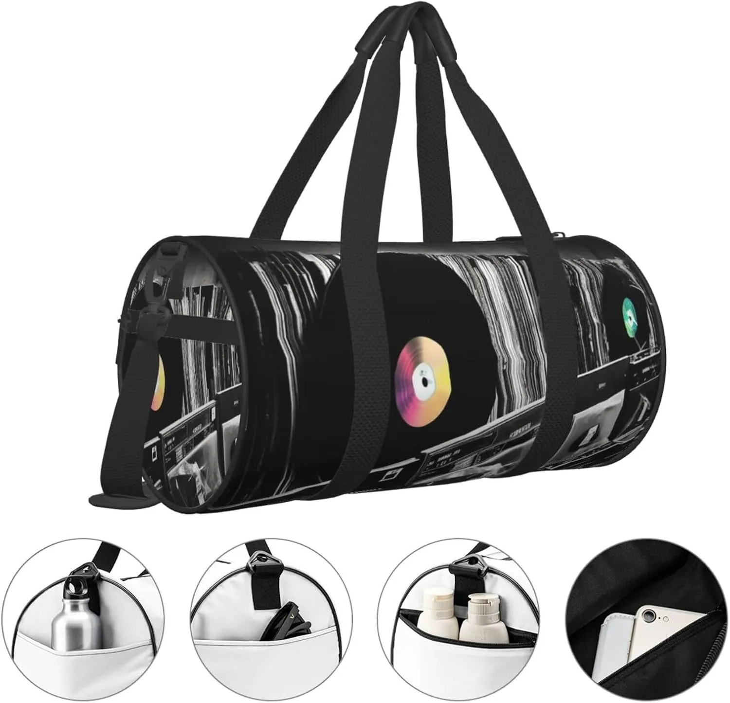 Vinyl Records Travel Duffle Bag for Men Women Sport Gym Bag Foldable Weekender Bag Carry on Overnight Bag for Travel Swimming Basketball