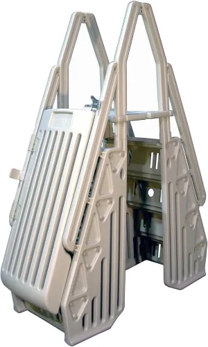 Vinyl Works AF Adjustable 24 Inch Ladder for Above Ground Swimming Pools with Secure Gate Closure and 2 Deck Mount Flanges, White