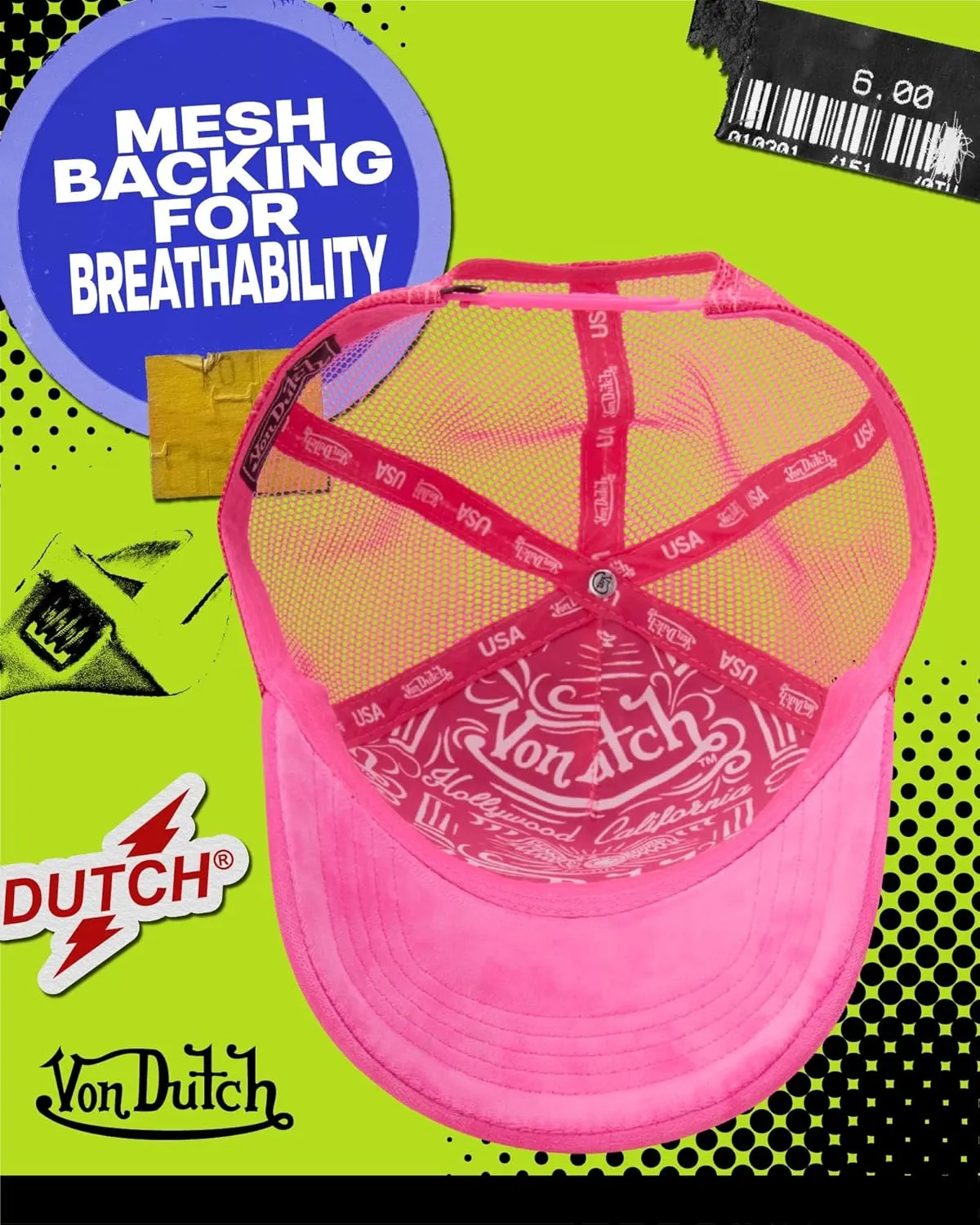 Von Dutch Unisex Trucker Hat - Plush Curved Bill Mesh Back Retro Classic Adjustable Snapback Baseball Cap for Men and Women
