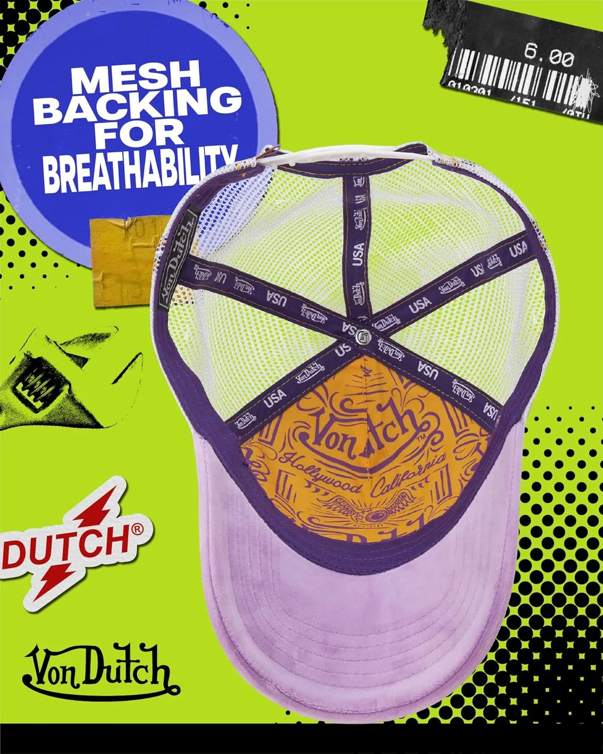Von Dutch Unisex Trucker Hat - Plush Curved Bill Mesh Back Retro Classic Adjustable Snapback Baseball Cap for Men and Women