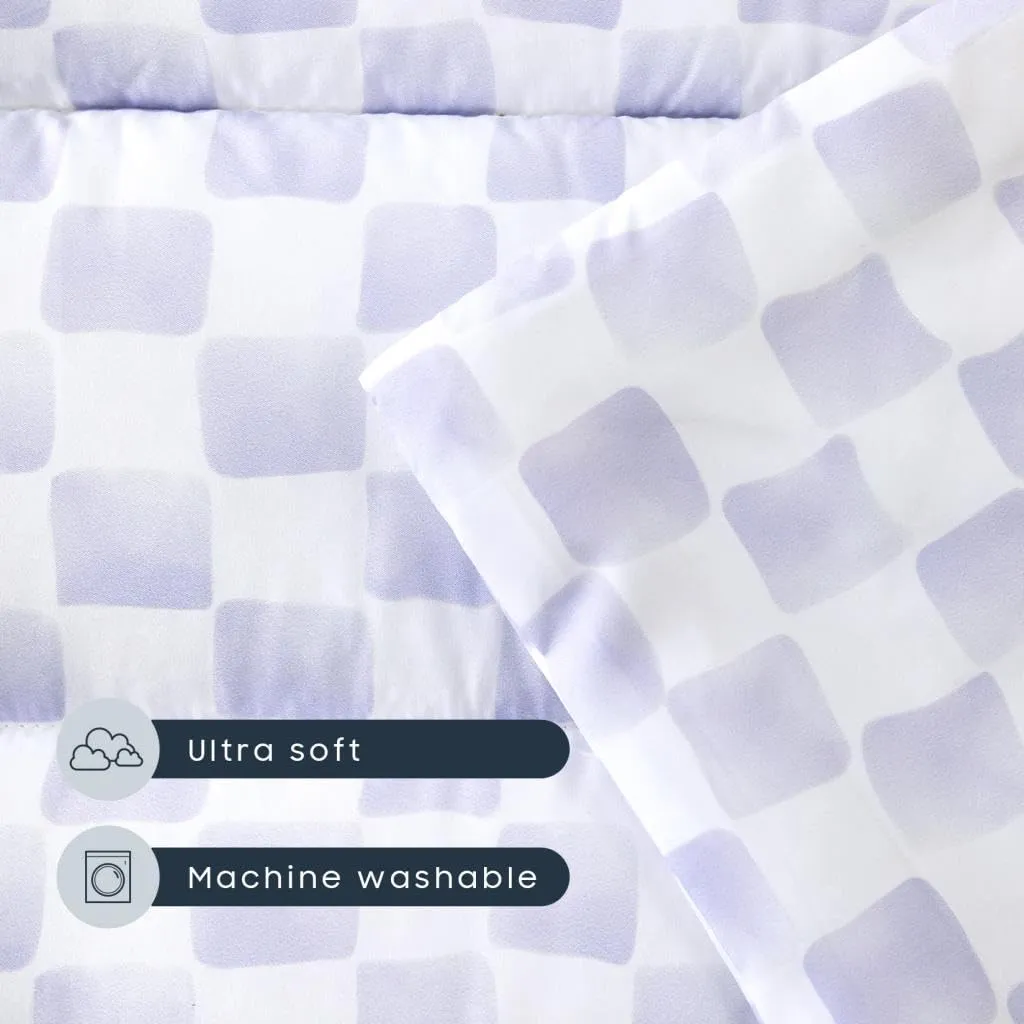 Wake In Cloud - Toddler Nap Mat with Pillow and Blanket, for Kids Boys Girls in Kindergarten Daycare Preschool Pre K, Roll Up Sleeping Bag, Gingham Plaid Grid Checkered, Lilac White, Standard