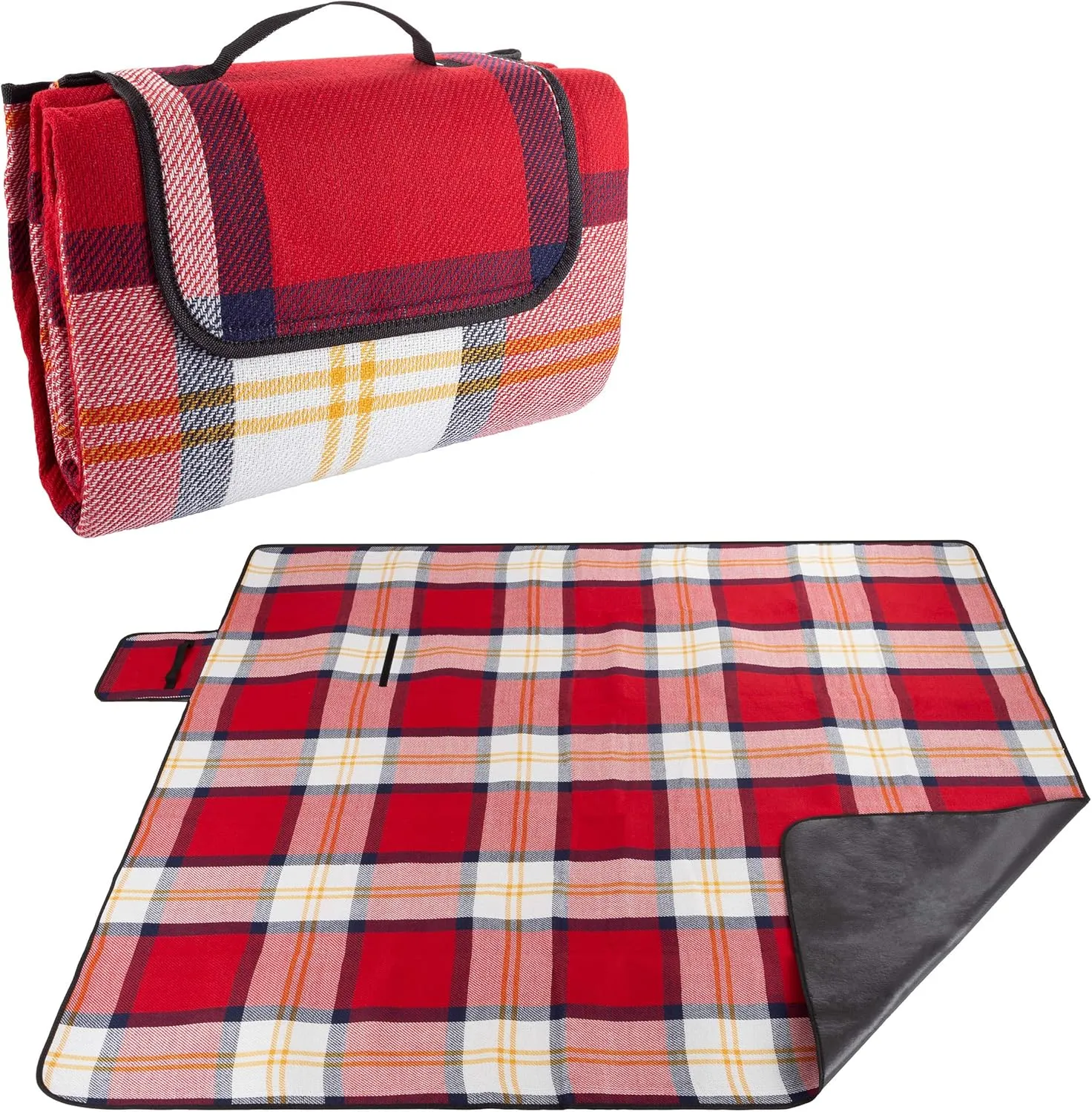 Wakeman Outdoor Picnic Blanket with Foam Padding - Waterproof and Foldable Beach Mat for Travel, Camping, Festivals, and Sports (Red Plaid)