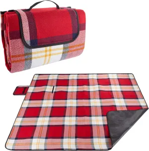 Wakeman Outdoor Picnic Blanket with Foam Padding - Waterproof and Foldable Beach Mat for Travel, Camping, Festivals, and Sports (Red Plaid)