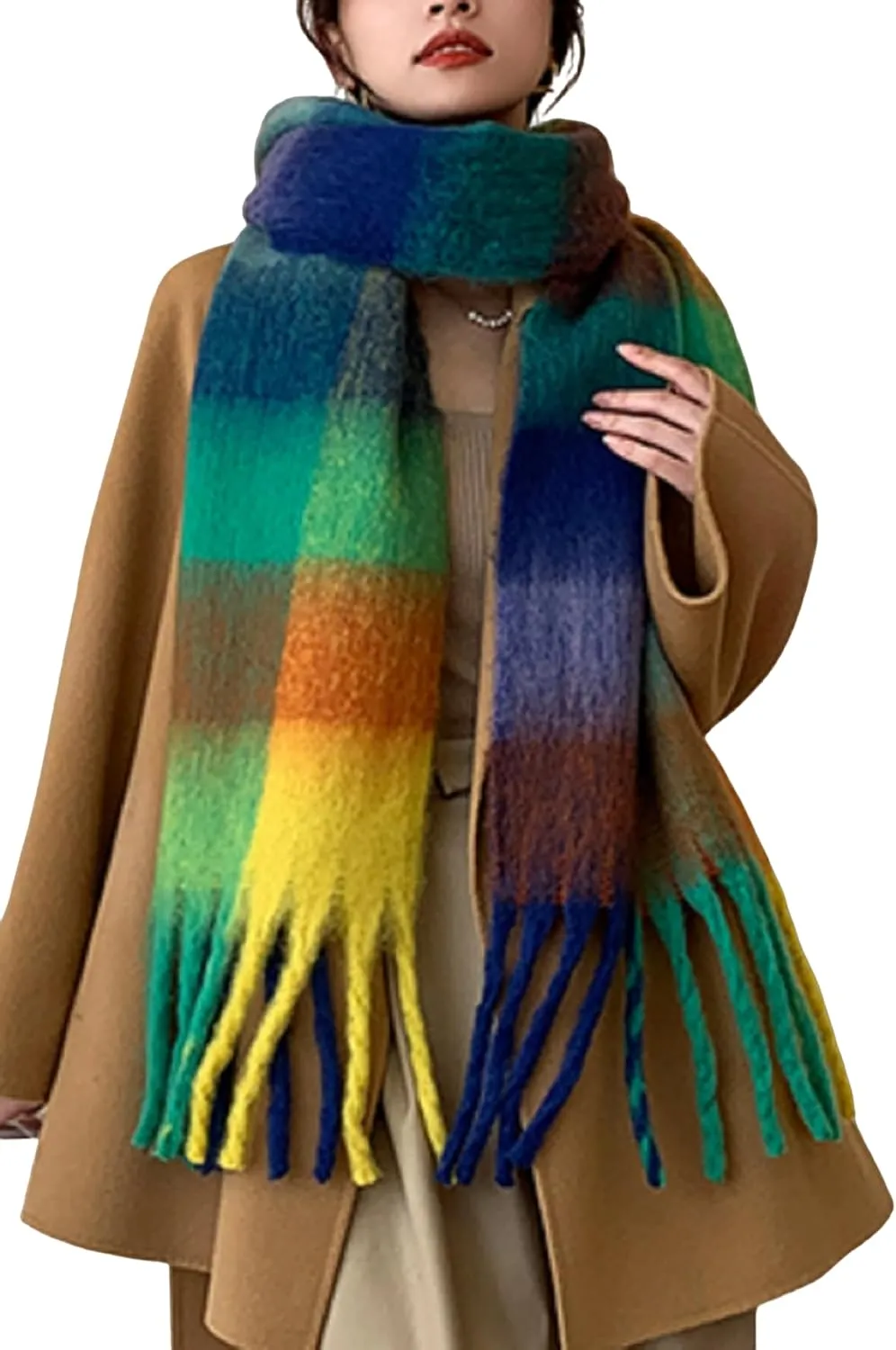 Wander Agio Winter Women Warm Scarf Long Shawl Large Scarves Cold Weather Thick Blanket Scarfs Colorful Plaid