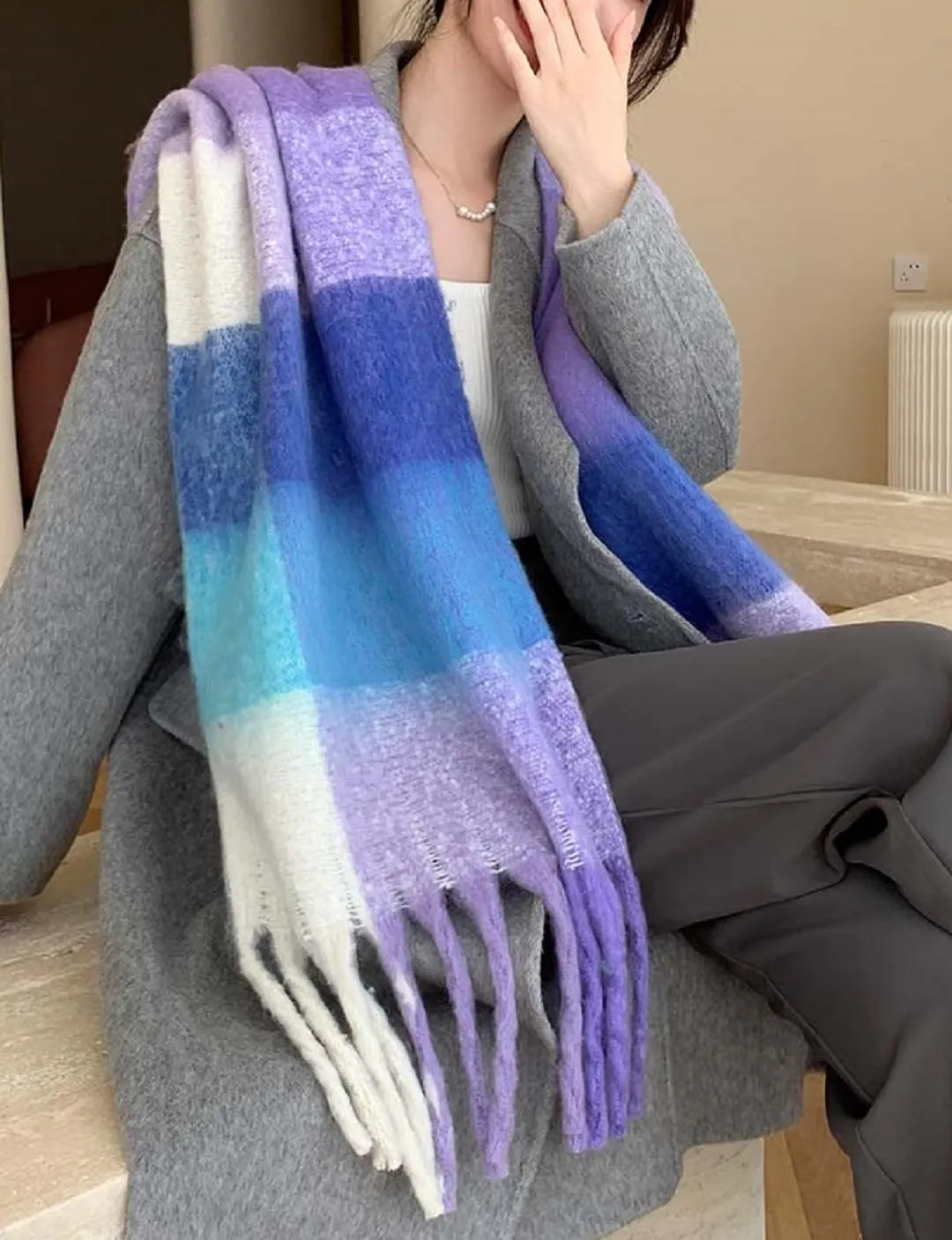 Wander Agio Winter Women Warm Scarf Long Shawl Large Scarves Cold Weather Thick Blanket Scarfs Colorful Plaid