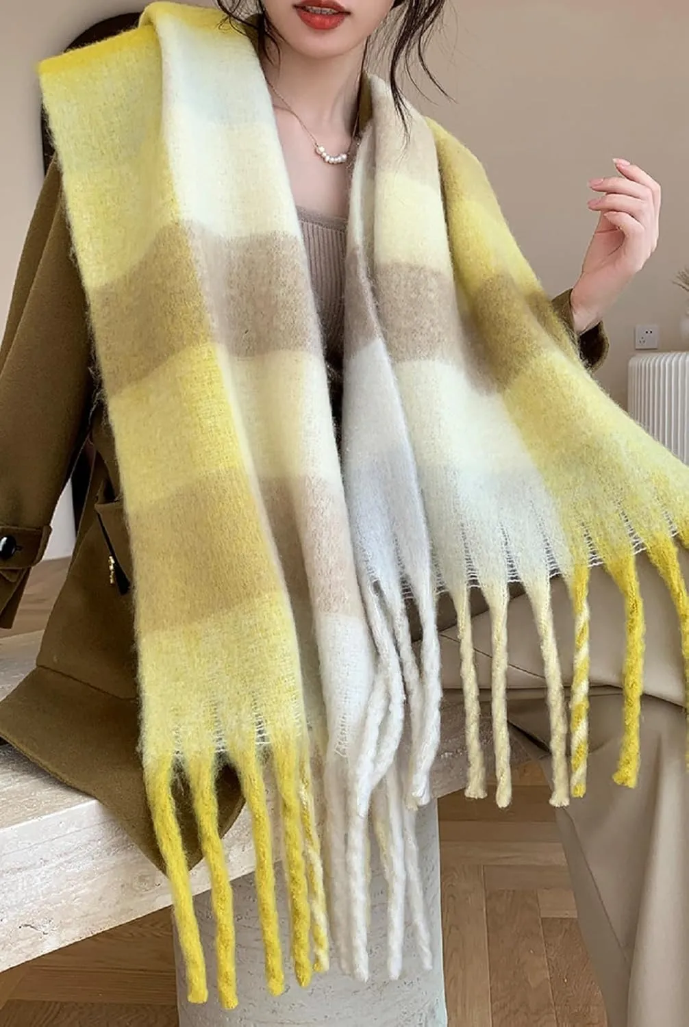 Wander Agio Winter Women Warm Scarf Long Shawl Large Scarves Cold Weather Thick Blanket Scarfs Colorful Plaid