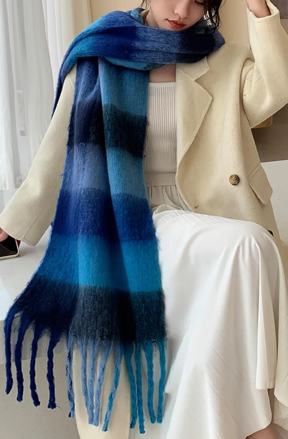 Wander Agio Winter Women Warm Scarf Long Shawl Large Scarves Cold Weather Thick Blanket Scarfs Colorful Plaid